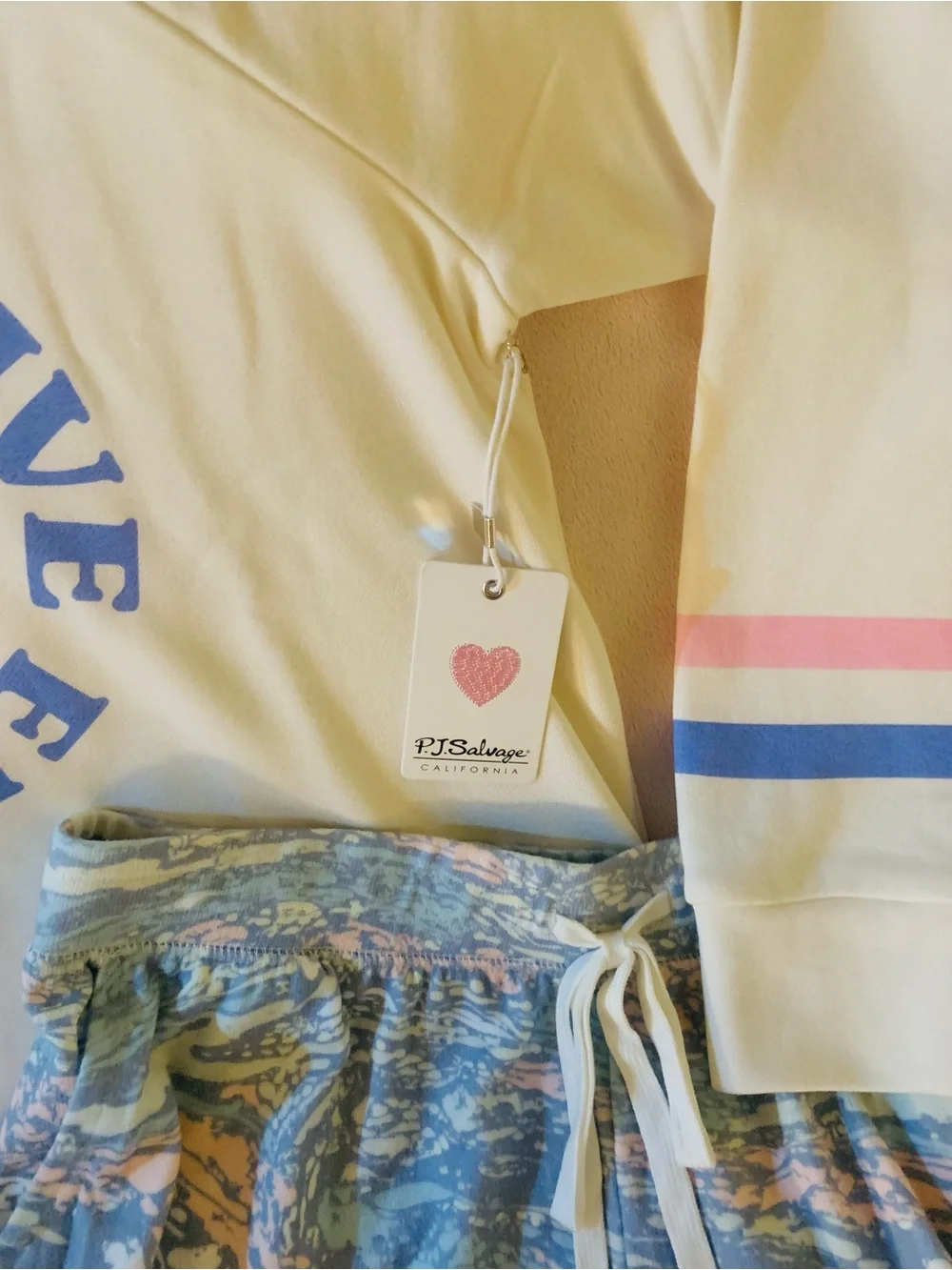 Loungewear Matching Set  PJ Salvage Pastel Pink & Blue Positive Energy Comfy SZM - Picture 4 of 11